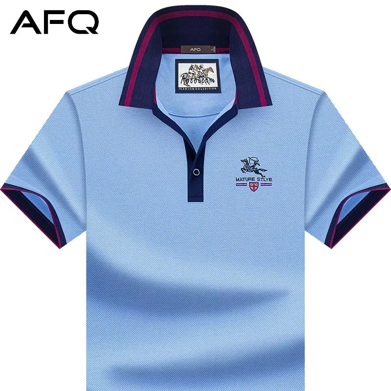 

Afq Summer Men's Cotton Lapel Short Sleeve Polo Shirt Middle-Aged Business Collared Top Polo Shirt Half Sleeve T-shirt
