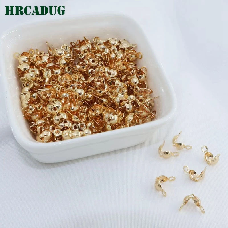 Jewelry Supplies Double Clip Clasps 18K Gold Plated Ball Chain End Connector Calotte Crimp Beads Tip Knot Cover DIY Accessories
