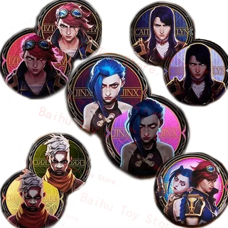 Arcane Season 2 блестящий значок Jinx аниме League Of Legends пудра Vi Caitlyn аксессуары карта