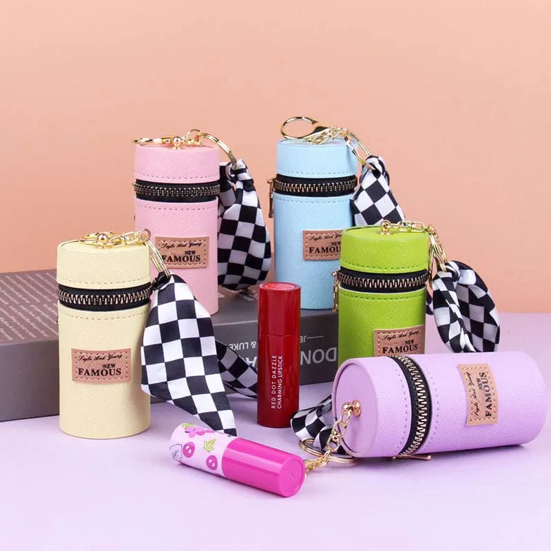

Exquisite personalized storage bag luxury leather bucket lipstick bag silk key chain pendant pendant gift