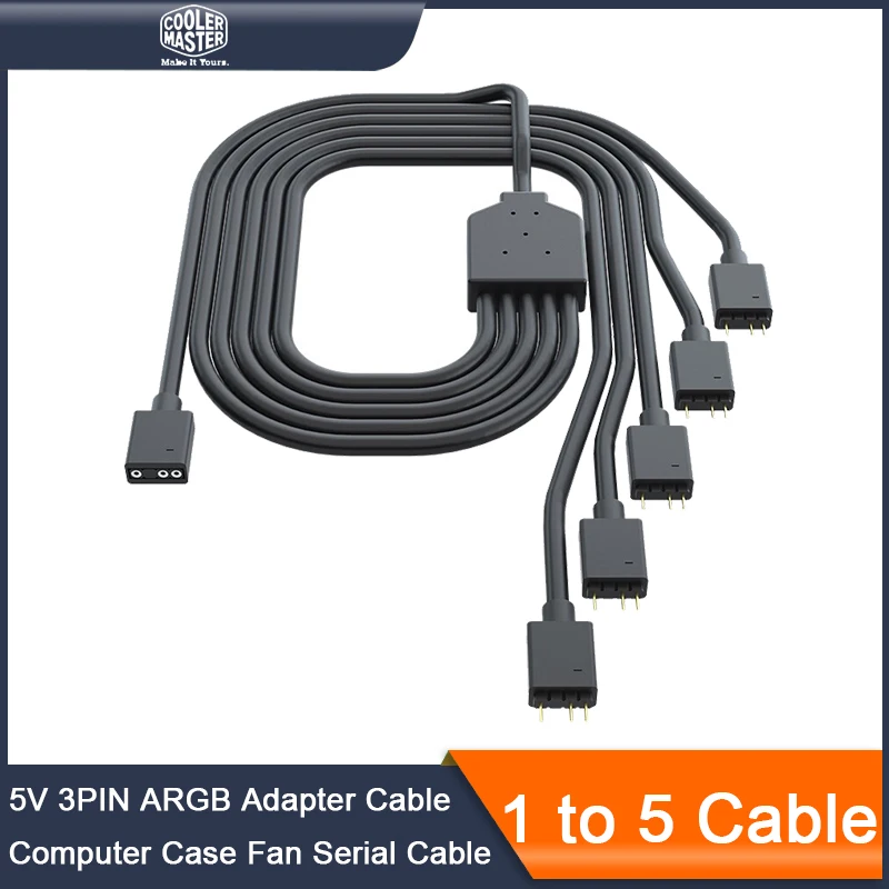 Разветвитель для кабеля Cooler Master 1-5 ARGB, поддержка 3pin адресуемого RGB светодиодного кабеля синхронизации для серии MasterFan/MasterLiquid ARGB