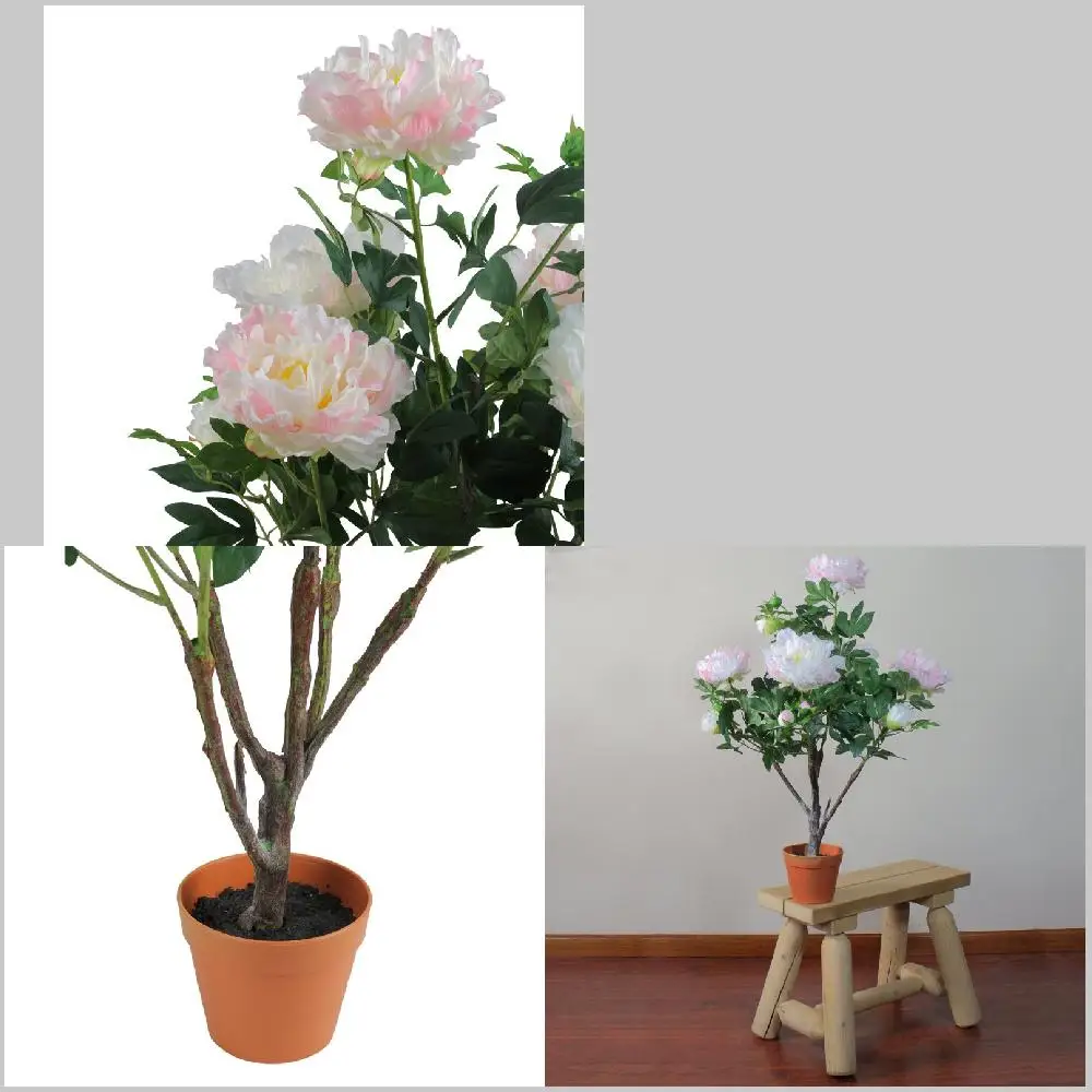 

Lovely Potted Light Peach and Pink Artificial Blooming Peony Flower Plant | Delicate & Beautiful Home Decor