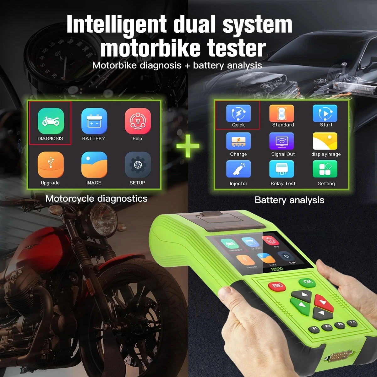 JDiag M200 мотоциклетный диагностический сканер OBD2 Moto Fault Code Reader тестер батареи Motoscan