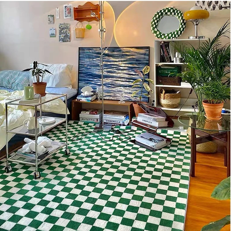 

Ретро зеленый и белый клетчатый ковер, современный минималистичный домашний клетчатый Детский ковер в шахматную клетку, нескользящий ковер для спальни, гостиной