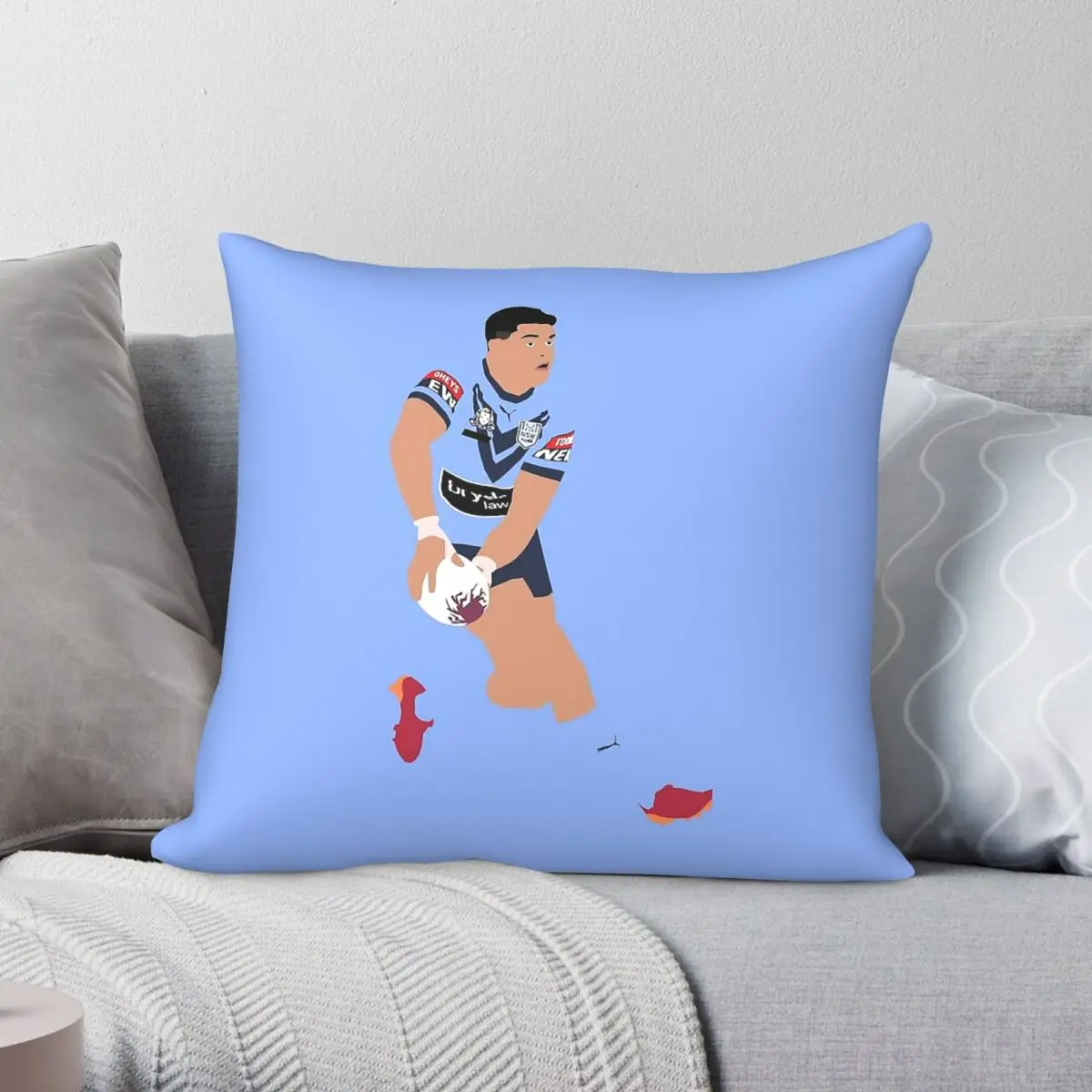 Фото Наволочка Latrell Mitchell Rugby Square из полиэстера, льна и бархата с узором, на молнии, декоративная, для дома, 18 дюймов №1