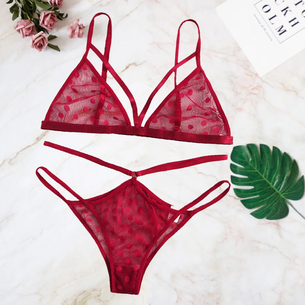 Women Sexy Dot Depth V Transparent Lace Babydoll Erotic Underwear Set Lingerie G-string Plus Size 2022 Sex Costumes | Тематическая
