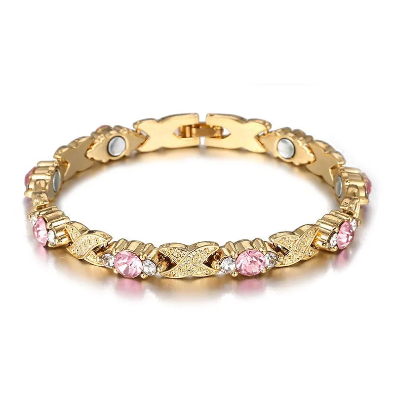 

Fashion Rhinestone Magnet Bracelet Crystal Jewelry Gold Bracelets for Women Luxury Slimming Weight Loss Anti Fatigue Pain Relief