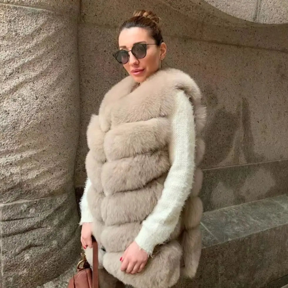 MISSJANEFUR Real Fur Vest Women Fashion Luxury 2022 Winter Plush Fox Fur Gilet Waistcoat Custom xxxxxl enlarge