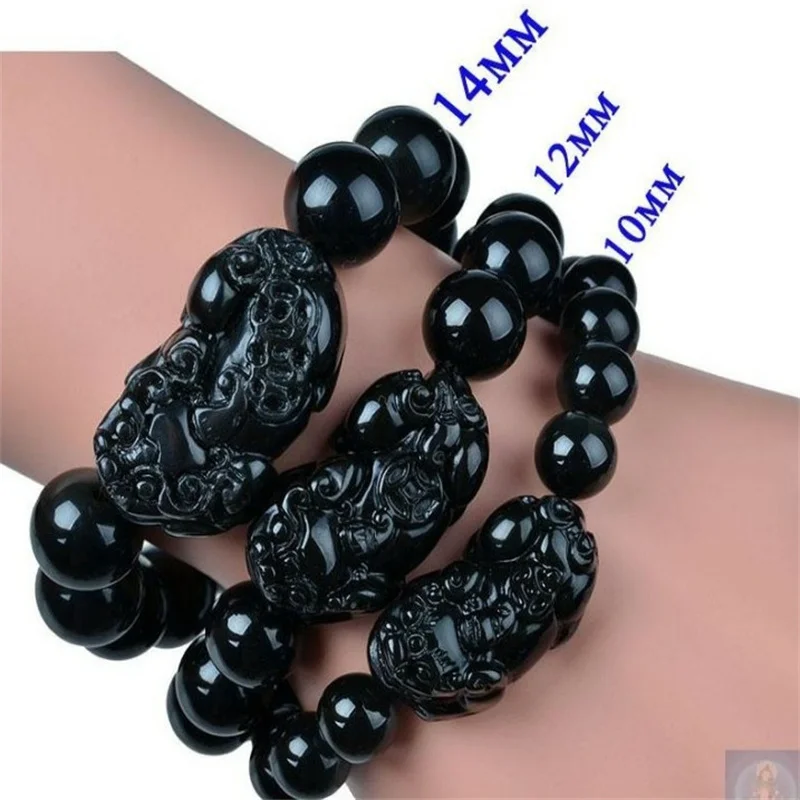 

Hot selling natural hand-carve Jade Obsidian Pixiu Bracelet Black Baranglet fashion accessories Men Women Luck Gifts Amulet