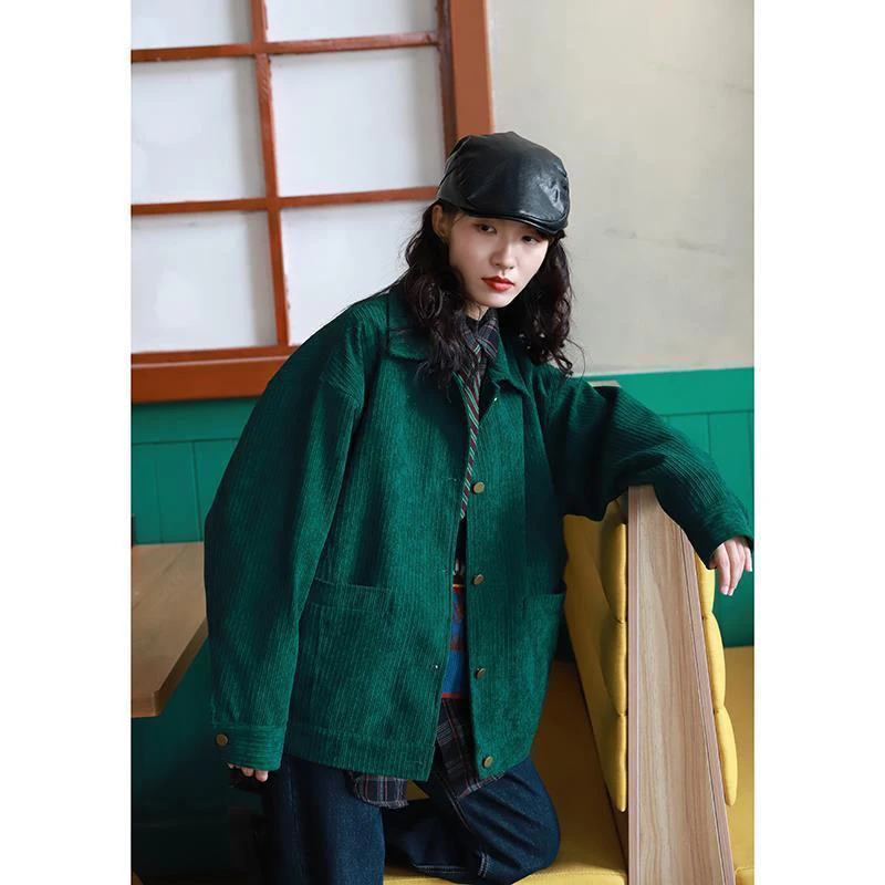 

MEXZT Vintage Corduroy Jackets Women Harajuku Oversized Casual Coat Streetwear Korean Single Breasted Loose Basic Outwear Tops