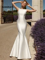 sexy beach mermaid wedding dresses scoop neck backless stain sweep train sleeveless simple style summer %d1%81%d0%b2%d0%b0%d0%b4%d0%b5%d0%b1%d0%bd%d0%be%d0%b5 %d0%bf%d0%bb%d0%b0%d1%82%d1%8c%d0%b5