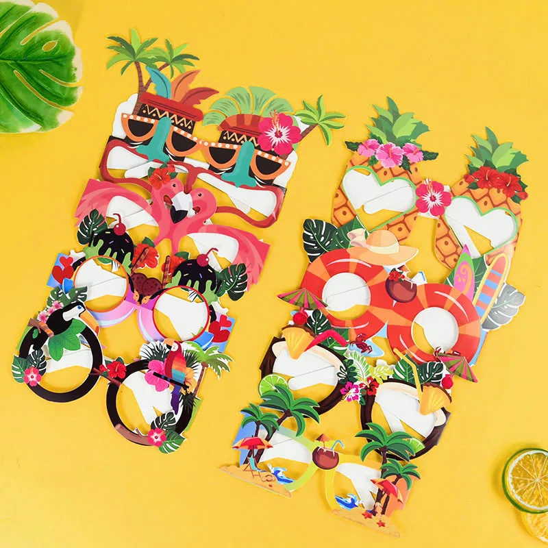 

8pcs Hawaiian Party Paper Glasses Photo Props Flamingo Aloha Tropical Party Decoration Summer Beach Pool Party Pineapple Glasses