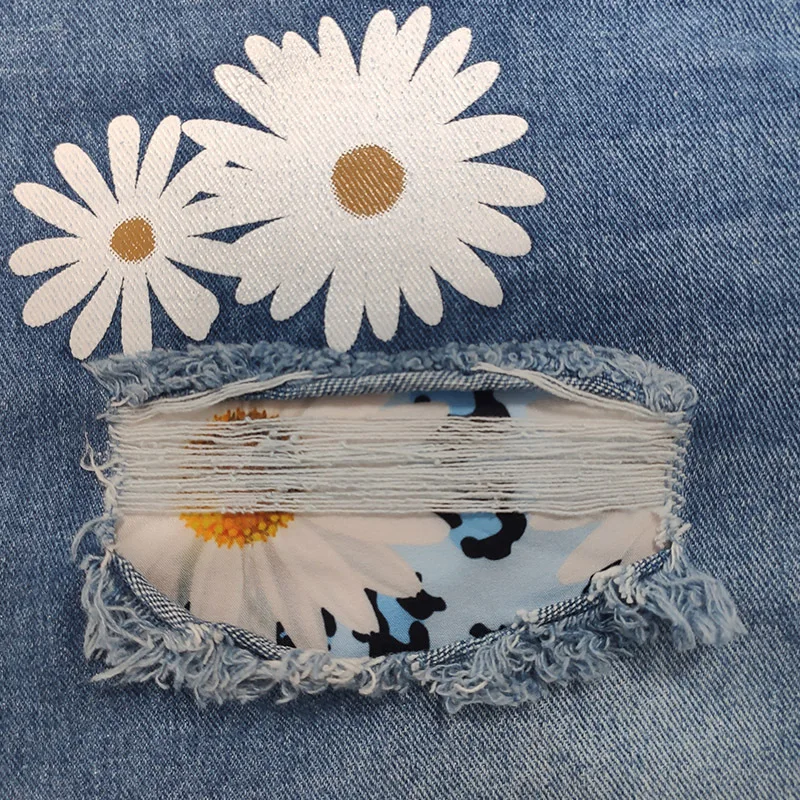 Summer Digital Printing Denim Shorts Sexy Hot Pants Popular Women's Quilting Hole Pocket Straight Leg Pants Street Trendsetters