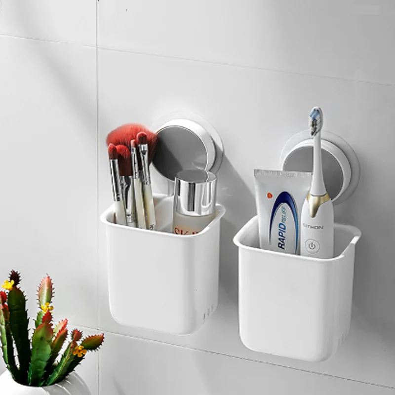 

Toothbrush Wall Mounted Holder Toothpaste Mouth Cup Waterproof Holder Drill-FreeBathroom Storage Shelf Portable Rack Organize