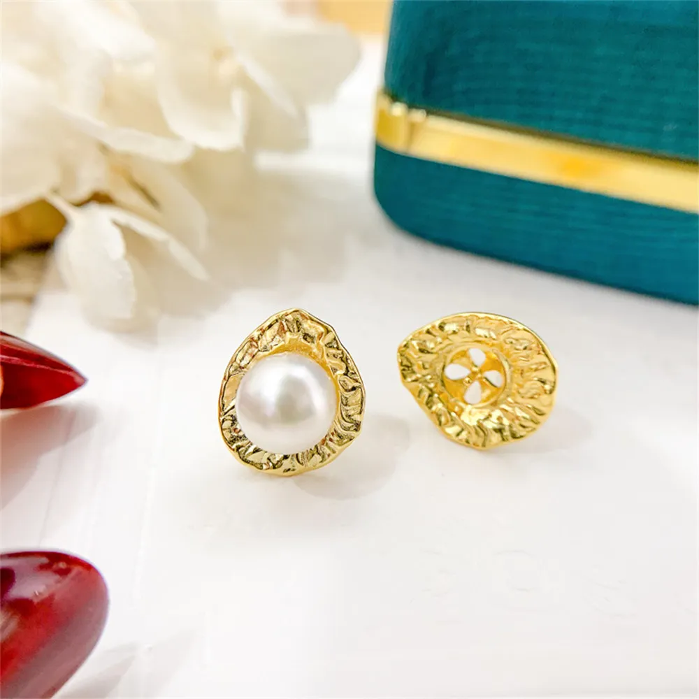 

DIY pearl earrings accessories S925 sterling silver jewelry fashion concealer earrings female empty holder Fit 6-8mm beads