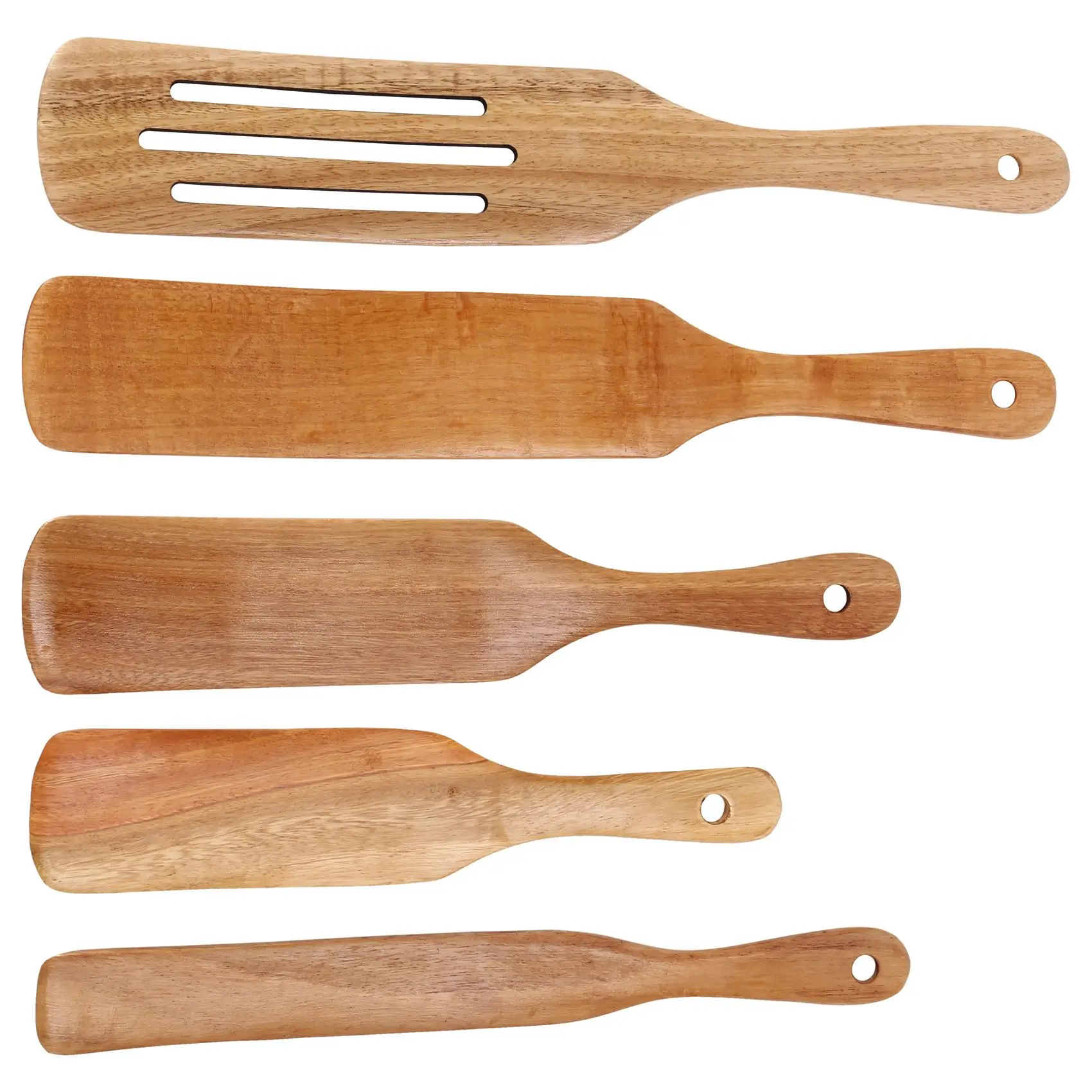 

Wooden Spurtles Set (5Pcs) - Teak Wood Set - Heat Resistant Non Stick Wood Cookware for Stirring & Mixing