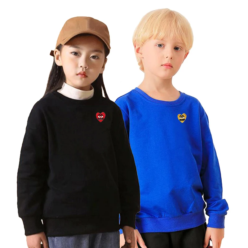 

Break Egg Child Sweatshirt Boy Girl Cotton Snag Cute Cartoon Heart Embroidery Fleece Thick O-neck Loose Autumn Winter Sweater