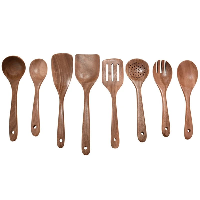 

Wooden Spoons For Cooking,Nonstick Kitchen Utensil Set,Wooden Spoons Cooking Utensil Set Non Scratch Natural Teak Wooden Utensil