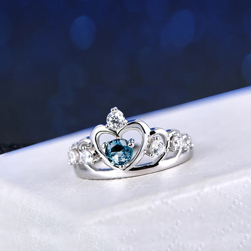 

Elegant Ring Aquamarine Crown 925 Sterling Silver for Women Trendy Girlfriend Gift Accessories Dating Wedding Rings Fine Jewelry