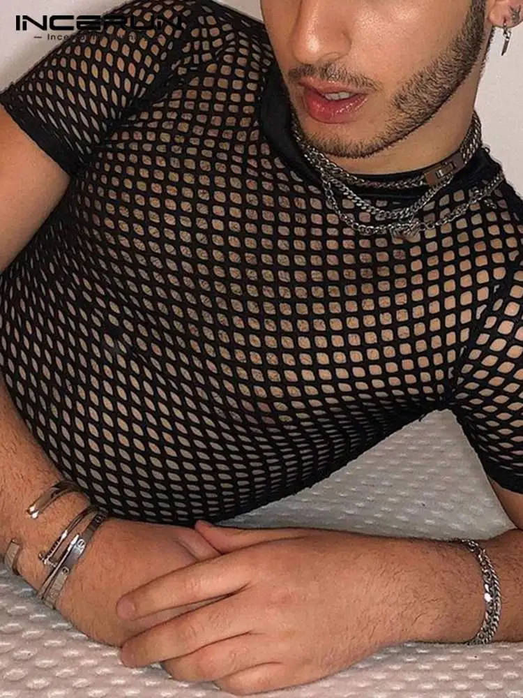 

Футболка мужская сетчатая Прозрачная с круглым вырезом и коротким рукавом, 2022