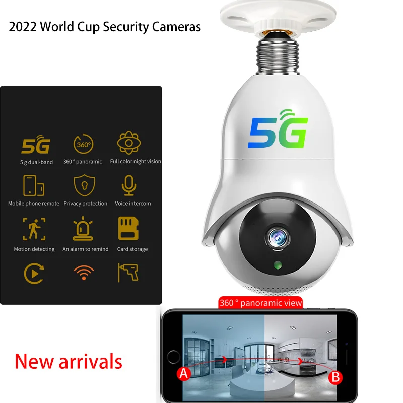 

2022 новейшая умная камера безопасности Кубка мира 1080P, PTZ-камера с лампочсветильник, поворот на 360 градусов, полноцветное ночное видение, бесп...