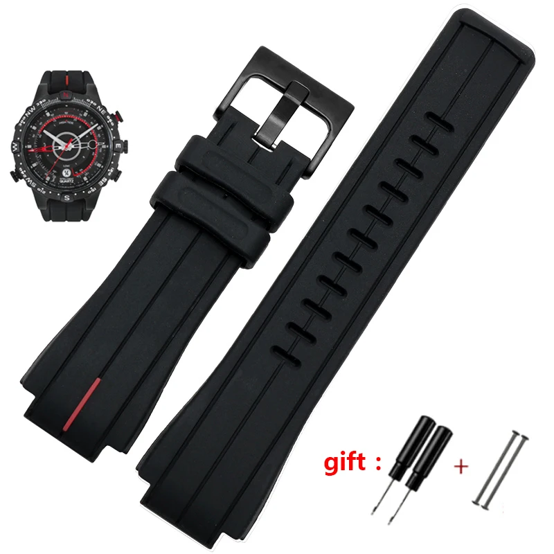 

high quantity rubber watchband for timex WATCHT2N720 T2N721 TW2T76300 black Waterproof silicone sports strap 24*16mm