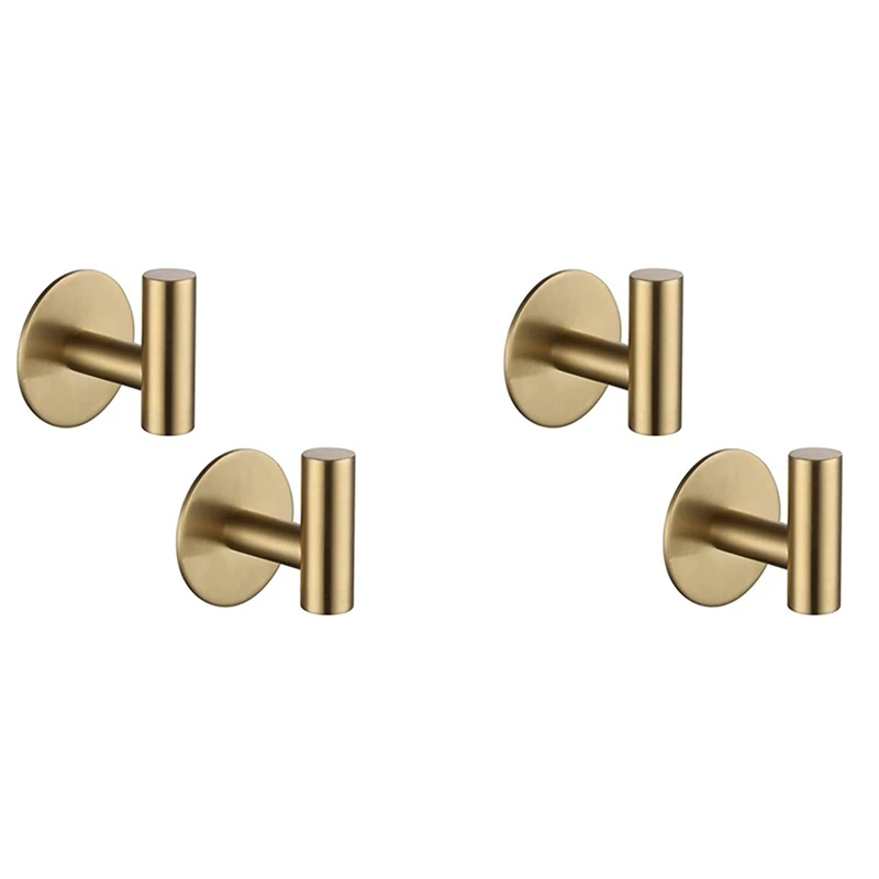 

4Pcs Adhesive Hook Stainless Steel Bathrobe Hook Bracket Heavy Duty Hook For Bathroom Kitchen Living Room Hotel(Gold)