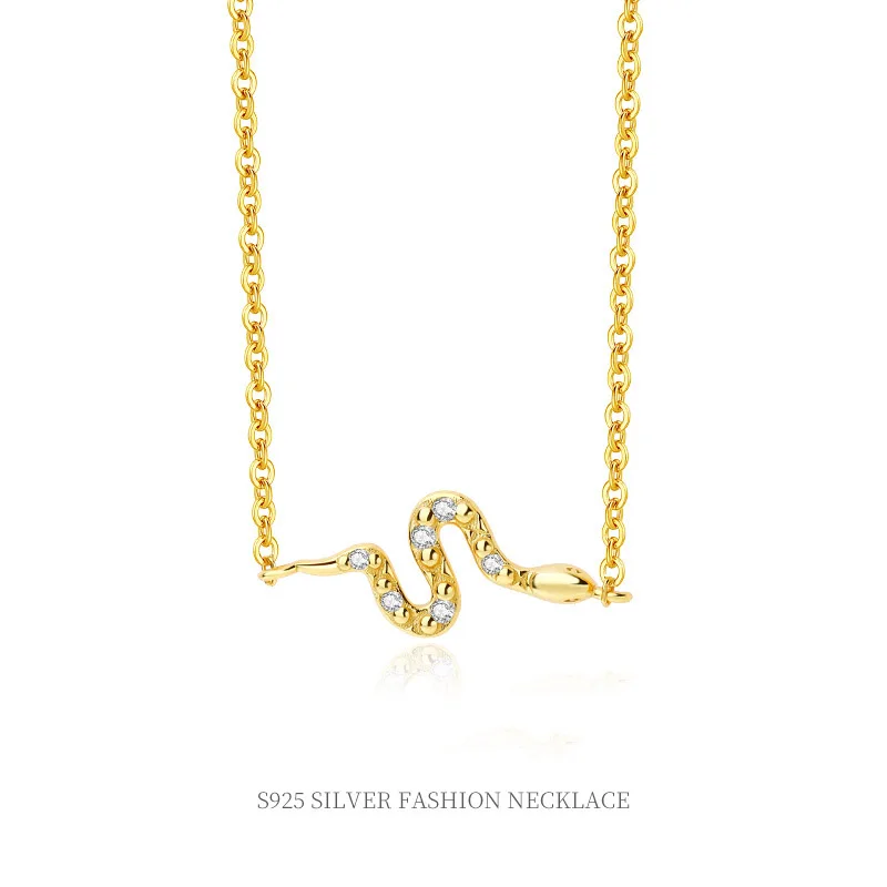 

925 Sterling Silver Design Snake-shaped Necklace for Women with Personality Micro Inlaid Zircon Collarbone Chain