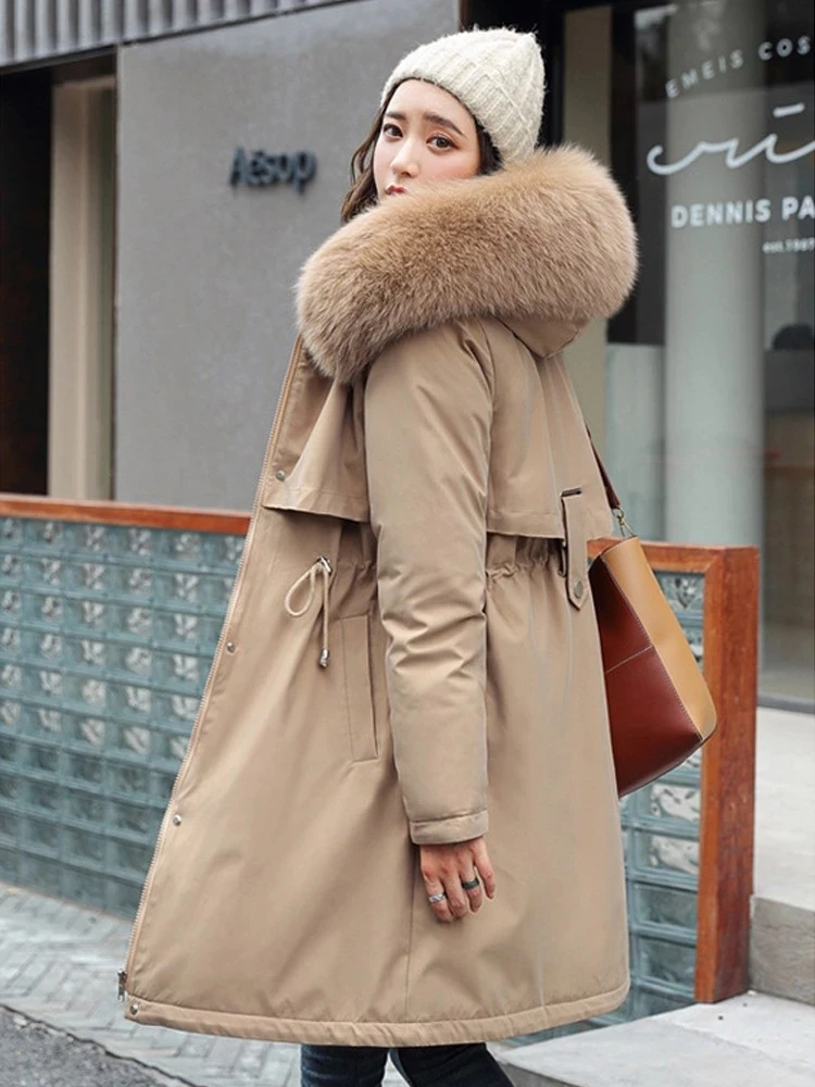 Winter Parkas Women Warm Thick Down Cotton Jacket Female Loose Hooded Casual Black Long Overcoat Fur Collar Winter Coat Women