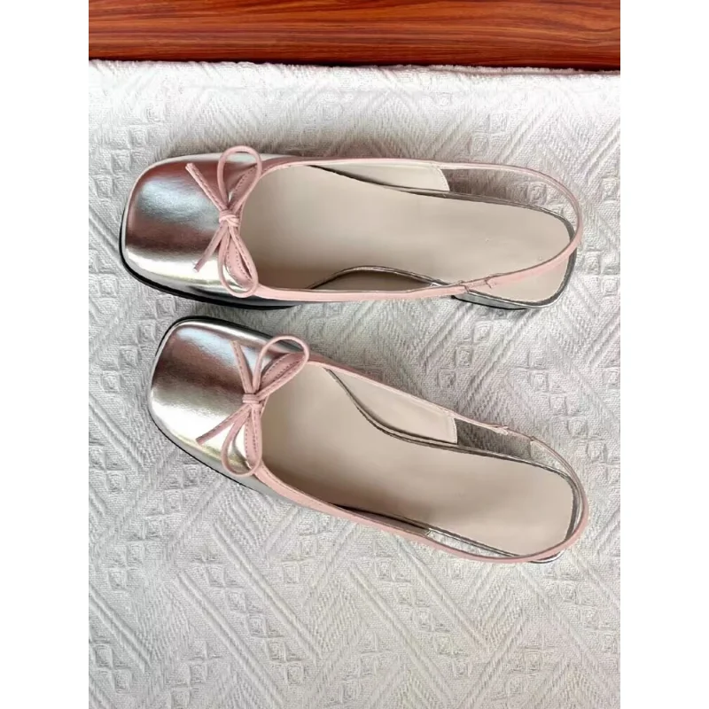 Women's Flats Sliver Boat Shoes Square Toe Slip on Flat Shoes for Woman Ballet Flats Comfortable Bow Women's sandals