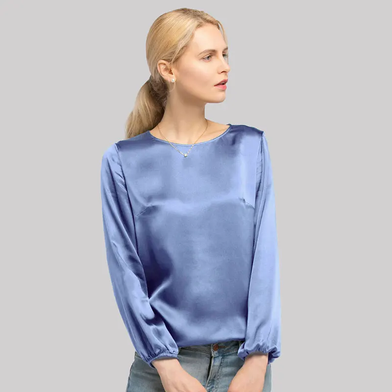 

Silk Blouse Shirt For Women Elegant Round Neck 22 momme Ladies Free Shipping