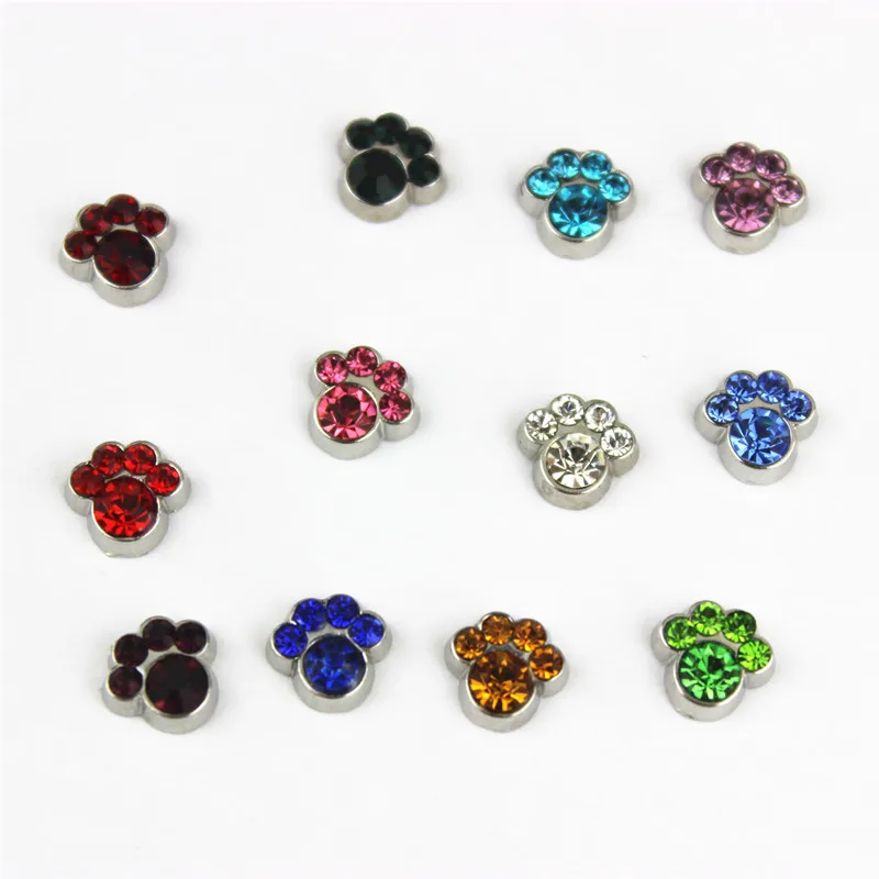

Hot Selling 24pcs Mix 12 Month Crystal Birthstone Dog Paw Floating Charms Living Glass Pendant Lockets Jewelry Accessory