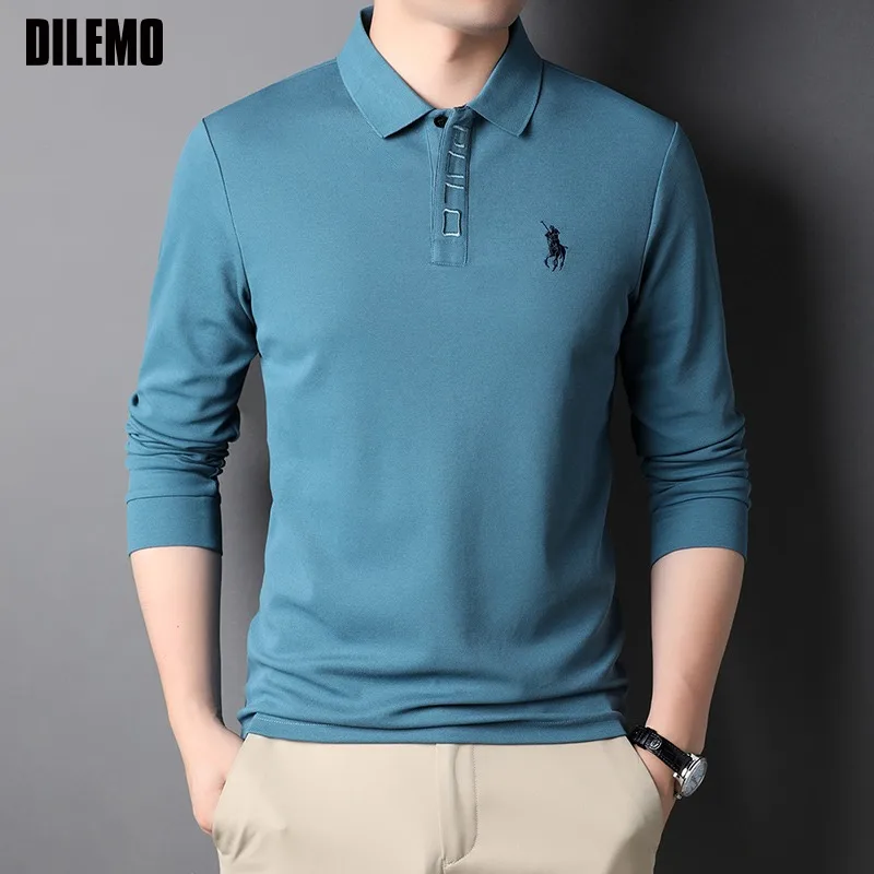 

Top Grade Cotton New Fashion Logo Designer Brand Luxury Mens Polo Shirt Plain With Long Sleave Casual Tops Trendy Men Clothes