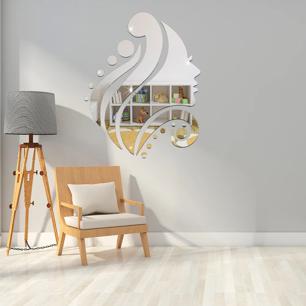 

Girl Side Face Acrylic Sticker for Cafe Living Room Bedroom Decoration Home Freely Collage (Silver)