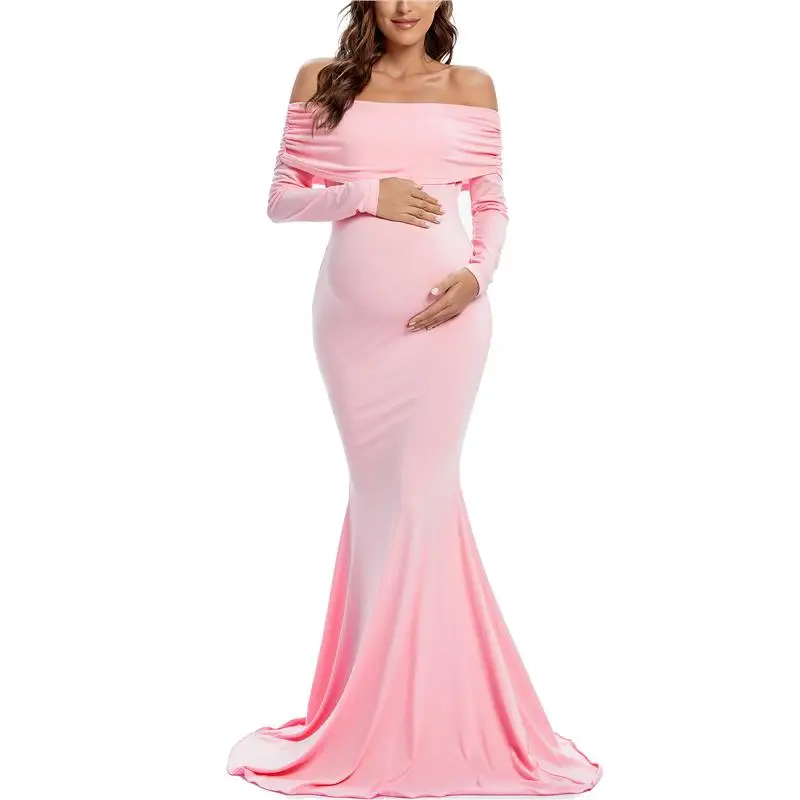 

Liu&Qu Off Shoulders Maternity photoshoot Dress Long Sleeve Ruched Maternity Gown Baby Shower Photography Pregnant Dress