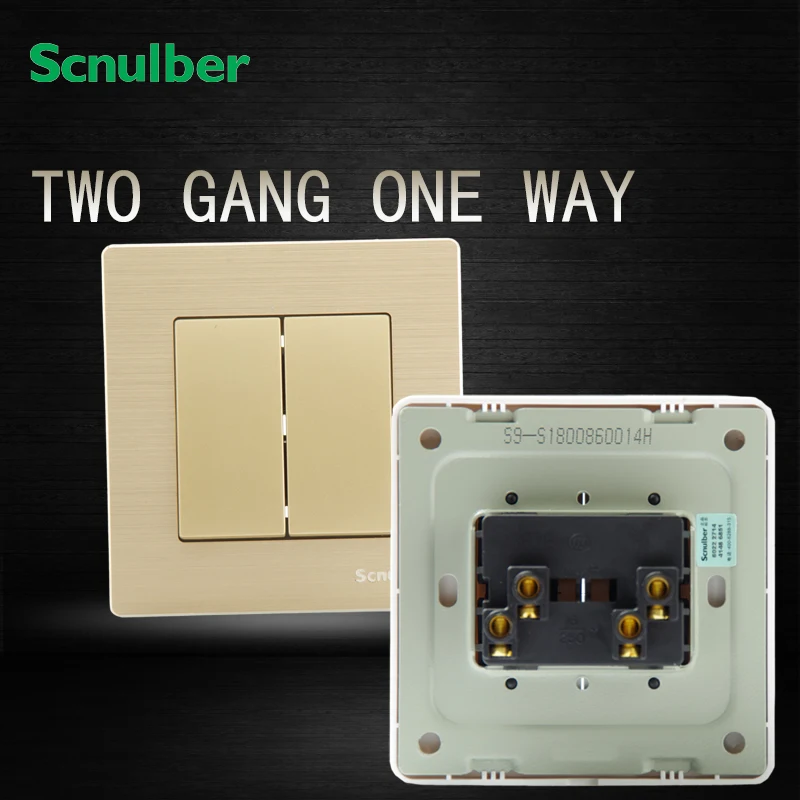 

household 16A champagne 220V 2 gang 1 way metal drawing wall switch
