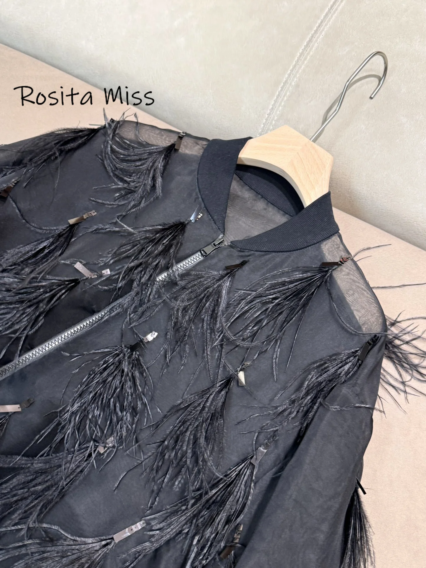 11.21 Повседневная куртка из плотного шелка с перьями сшитая вручную женская