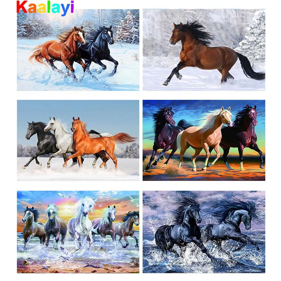 

5D DIY Crystal Diamond Painting With Frame Running Horse Full Square Round Cross Stitch Mosaic Embroidery Wall Decors Gift MK045