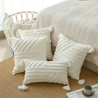 nordic white tufted tassel cushion cover geometric line diamond tufted pillowcase home car decorative pillow covers for sofa