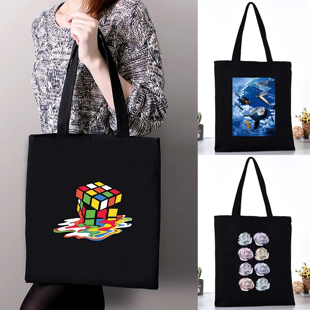 Women Tote Canvas Bag Shoulder Shopping Bags Fashion 3D Printing Organizer Grocery Shopper Handbags School Book Pack for Girls