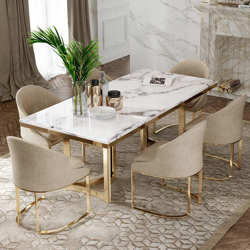 

Marble Dining Tables and Chairs Set Rectangular Simple Post-Modern Style Light Luxury Living Room Nordic Table Home