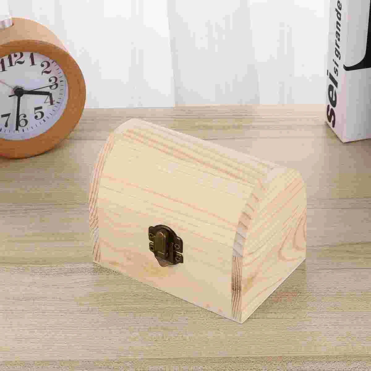 

Box Wooden Jewelry Diy Unfinished Case Wood Treasure Storage Graffiti Blank Boxes Necklace Earrings Lock Locking Arched Trinket