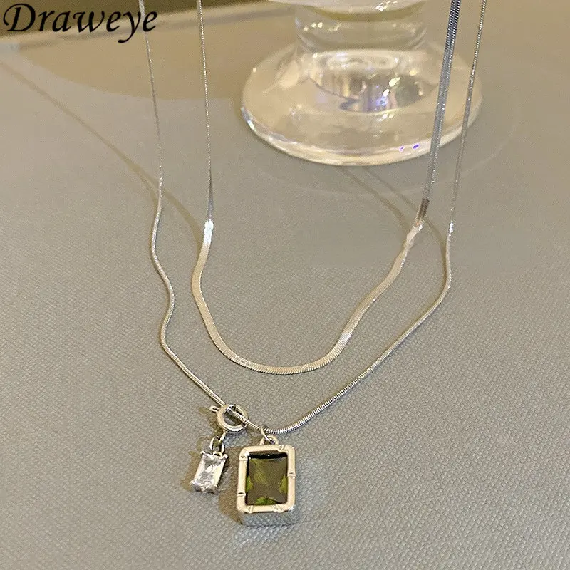 

Draweye Double Layer Necklaces for Women Geometric Square Y2k Jewelry Vintage Ins Fashion Chokers Hiphop Pendant Necklace