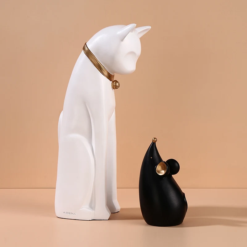 

Modern Home Decor Cat and Mouse Statue Room Decor Resin Sculpture Creative Living Room Desk Accessories Animal Figurine Gift