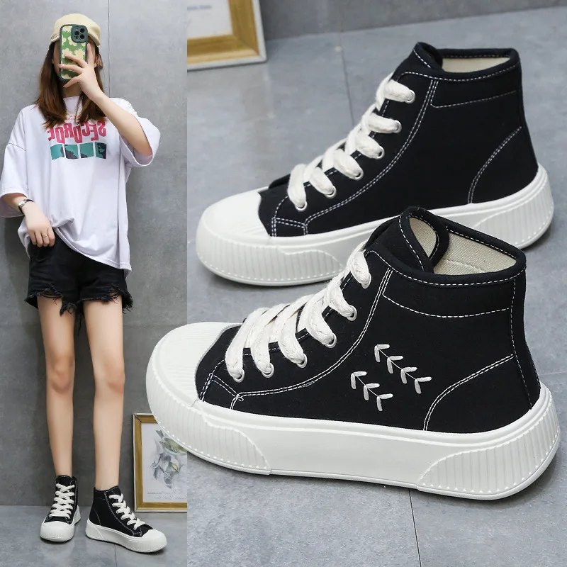 

Кеды женские с высоким верхом, Вулканизированная плоская подошва, кроссовки для студентов, легкая прогулочная обувь, лето 2022