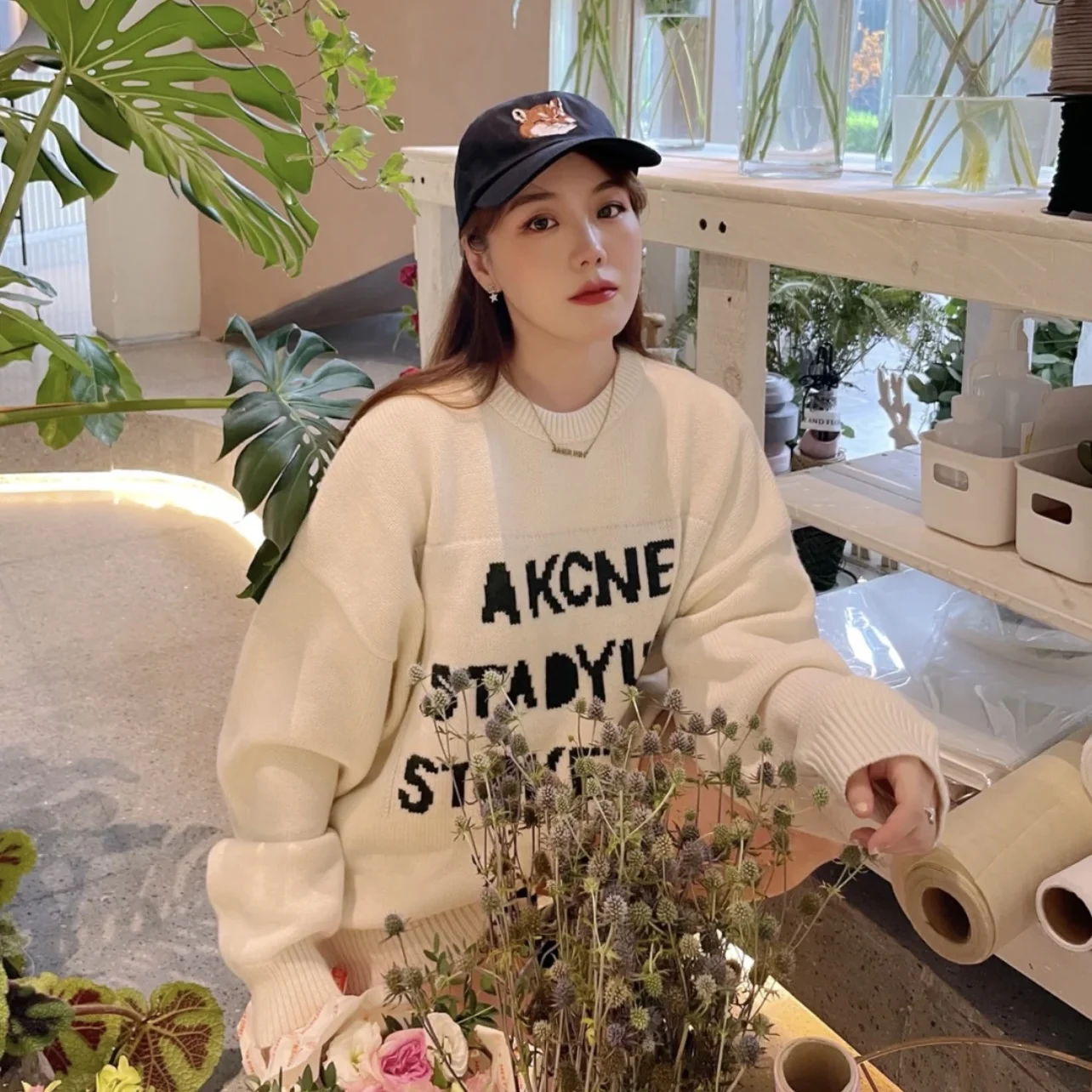 

2022 New AC Studios Limited Jacquard Letter Sweater ACNE Warm Loose Pullover