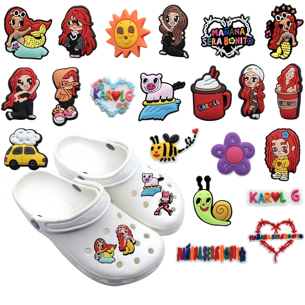 

Hot Selling 1PCS Popular Singer Croc Charms Karol G Shoe Accessories Garden Slipper Clog Shoes Decorations DIY Girl Fans Gift