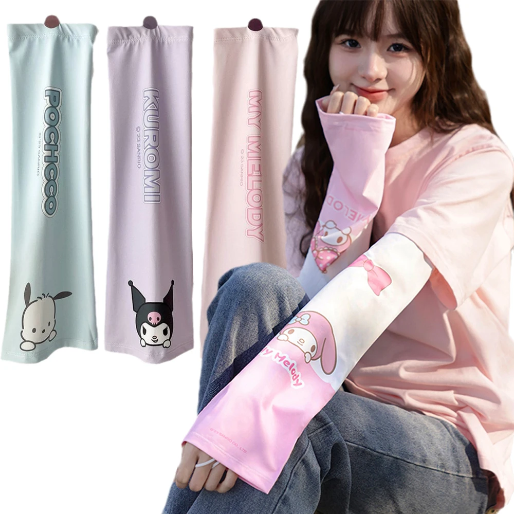 

Sanrios Kuromi Mymelody kawaii Anime Cartoon Women's Ice Silk Arm Sleeves Sun Protection Sunscreen Sleeves Summer Cool Quick Dry