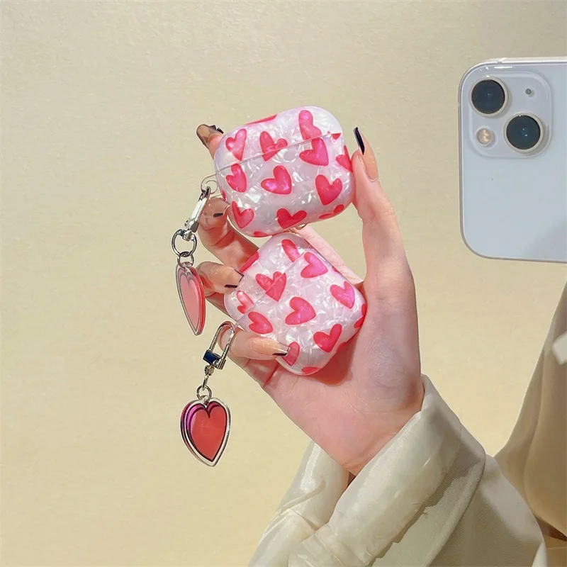 

INS Pink Heart Earphone Case for Apple Airpods 3 2 1 Cover Cute Love Heart Ornament Headphones Case for Airpods Pro Charging Box