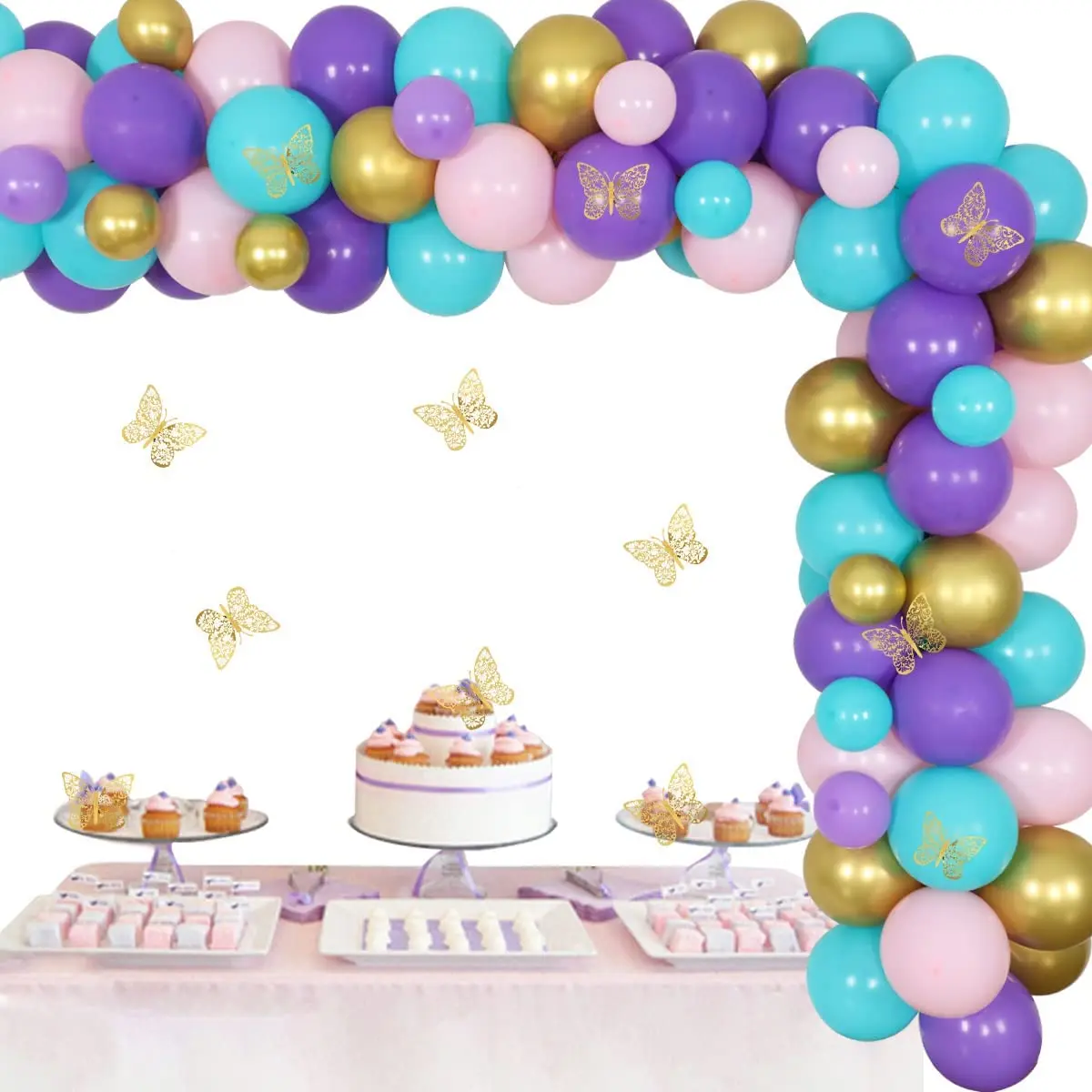 

Butterfly Balloon Garland Kit for Girl Includes 3D Butterfly Wall Stickers Floral Butterfly Decorations for Bridal Shower Party